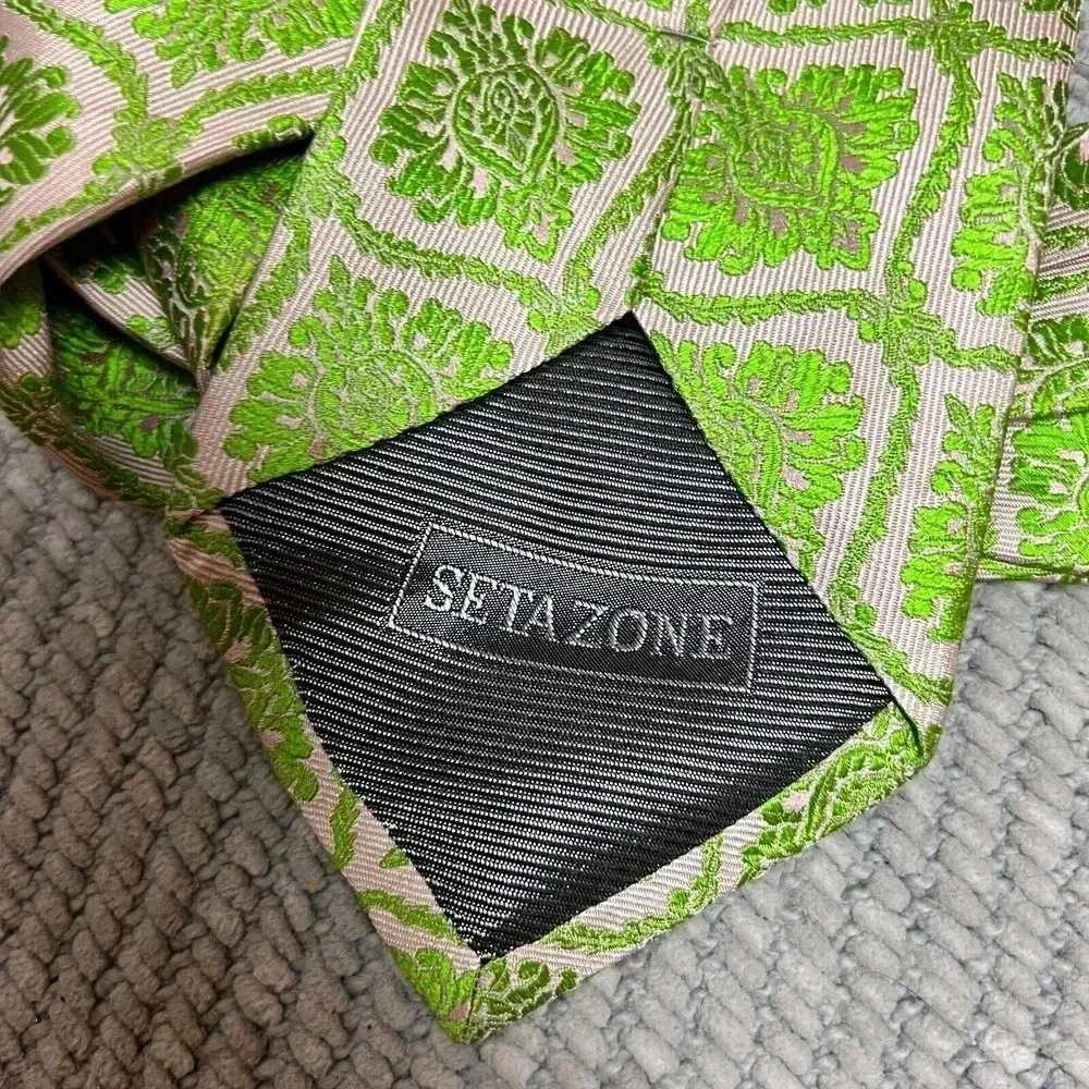 Setazone Mens Pink‎ Green Paisley Silk Handmade Tie Wedding